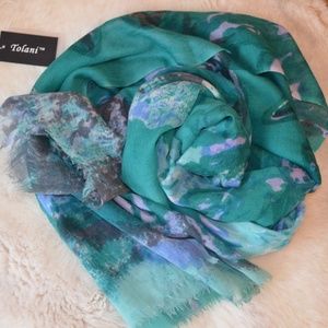 Tolani Wool & Silk Scarf in teal/floral